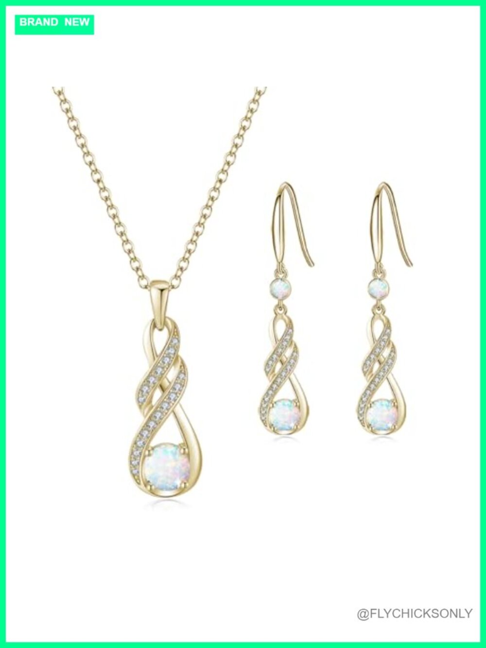 925 Sterling Silver Infinity Birthstone Necklace & Earrings Set 18K Gold Plated